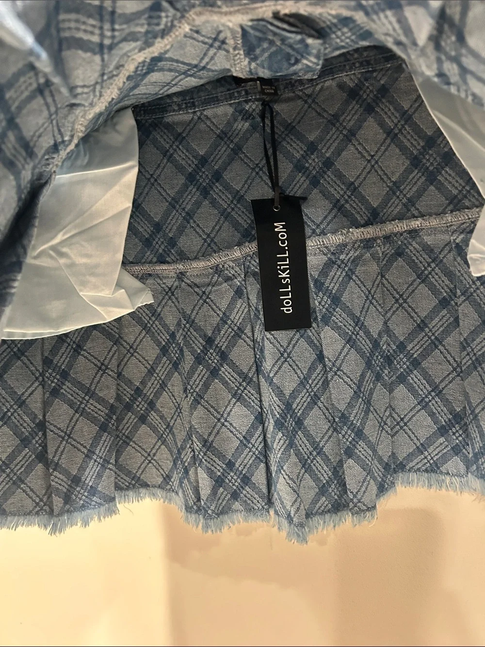 Dolls Kill Blue Plaid Denim Pleated clueless Y2K Mini Skirt xl women’s new